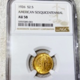 1926 $2.50 Sesq. Gold Quarter Eagle NGC - AU58