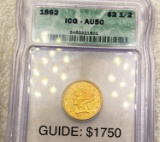 1862 $2.50 Gold Quarter Eagle ICG - AU50