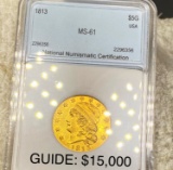1813 $5 Gold Half Eagle NNC - MS61