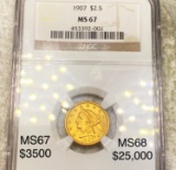 1907 $2.50 Gold Quarter Eagle NGC - MS67