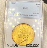 1855-S $20 Gold Double Eagle NNC - MS63