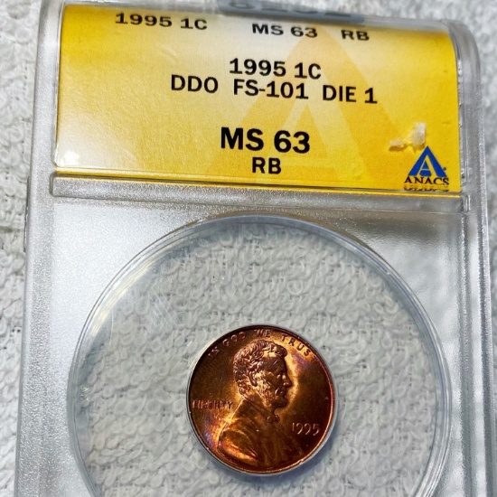 1995 DDO Lincoln Wheat Penny ANACS - MS 63 RB