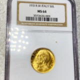 1931R Italy Gold 50 Lira NGC - MS64