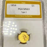 1854 TY2 Rare Gold Dollar PGA - MS63