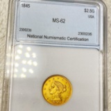 1845 $2.50 Gold Quarter Eagle NNC - MS62