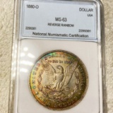 1880-O Morgan Silver Dollar NNC - MS63 REV RAINBOW