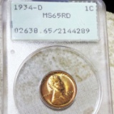 1934-D Lincoln Wheat Penny PCGS - MS 65 RD