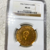 1966 Turkey Gold 100 Kurush NGC - MS63