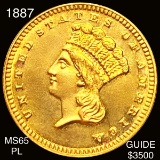 1887 Rare Gold Dollar GEM BU PL