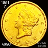 1851-C Rare Charlotte Gold Dollar UNCIRCULATED