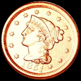 1851 Braided Hair Large Cent GEM BU RED
