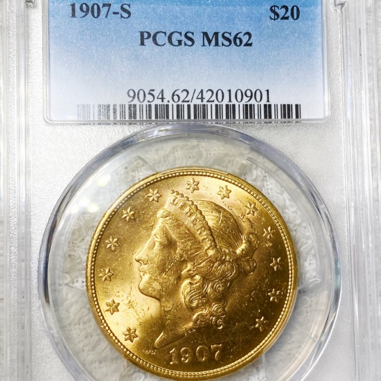 1907-S $20 Gold Double Eagle PCGS - MS62