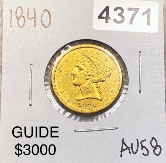 1840 $5 Gold Half Eagle CHOICE AU