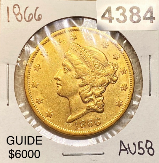 1866 $20 Gold Double Eagle CHOICE AU