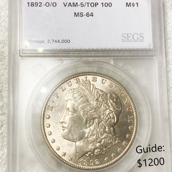 1892-O/O Morgan Silver Dollar SEGS - MS64 VAM-5