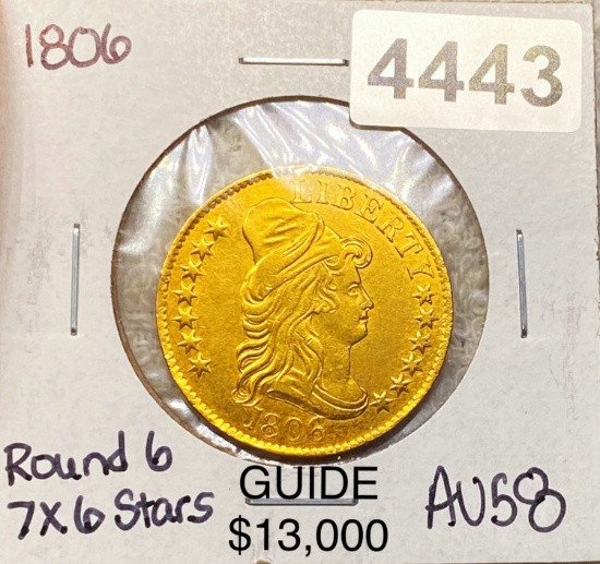 1806 $5 Gold Half Eagle CH AU ROUND 6 7X6 STARS