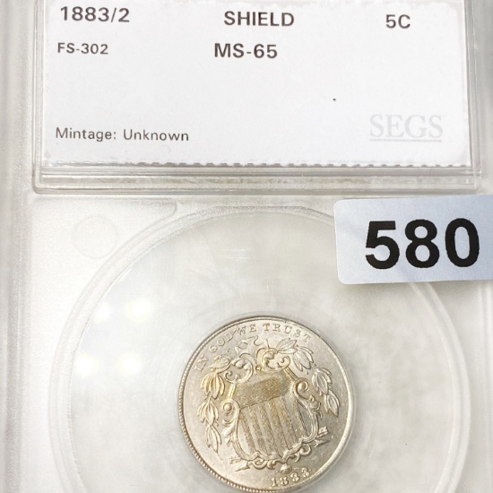 1883/2 Shield Nickel SEGS - MS65 FS-302