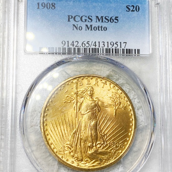 1908 $20 Gold Double Eagle PCGS - MS65 NO MOTTO
