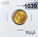 1905 Gold Quarter Eagle $2.50 GEM BU