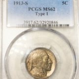 1913-S TY1 Buffalo Head Nickel PCGS - MS62