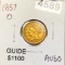 1857-O $2.50 Gold Quarter Eagle ABOUT UNCIRCULATED