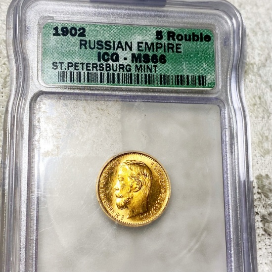 1902 Russian Gold 5 Rouble ICG - MS66
