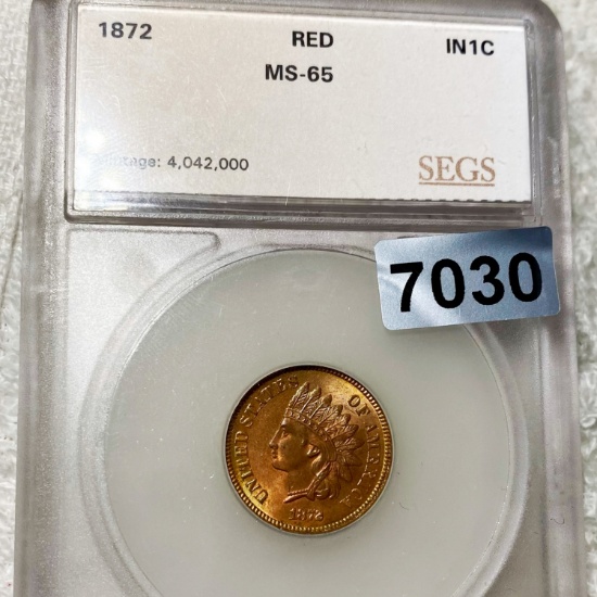 1872 Indian Head Penny SEGS - MS 65 RED
