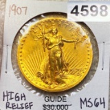 1907 High Relief $20 Gold Double Eagle CHOICE BU