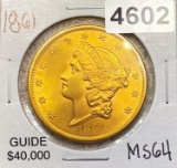 1861 $20 Gold Double Eagle CHOICE BU