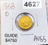 1858-D Rare Gold Dollar CHOICE AU