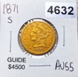 1871-S $5 Gold Half Eagle CHOICE AU