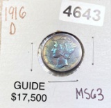 1916-D Mercury Silver Dime CHOICE BU