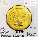 1851 $50 Humbert Octagonal UNC 880 THOUS NO 