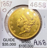 1857-O $20 Gold Double Eagle CHOICE AU