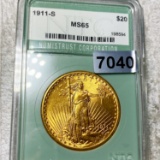 1911-S $20 Gold Double Eagle NTC - MS65