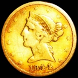 1844 $5 Gold Half Eagle NICELY CIRCULATED