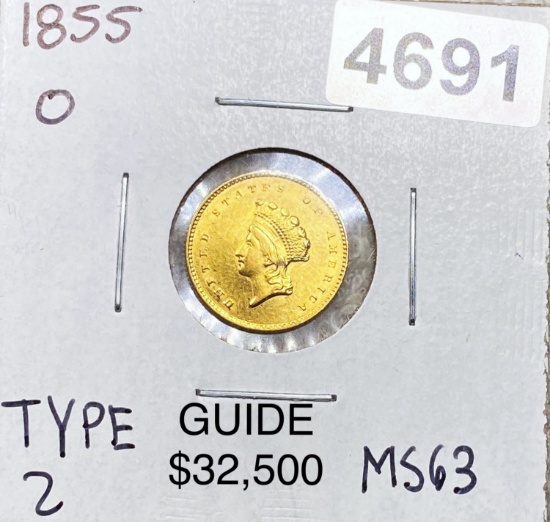 1855-O TY2 Rare Gold Dollar CHOICE BU