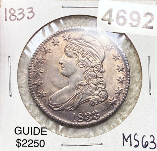 1833 Capped Bust Half Dollar CHOICE BU