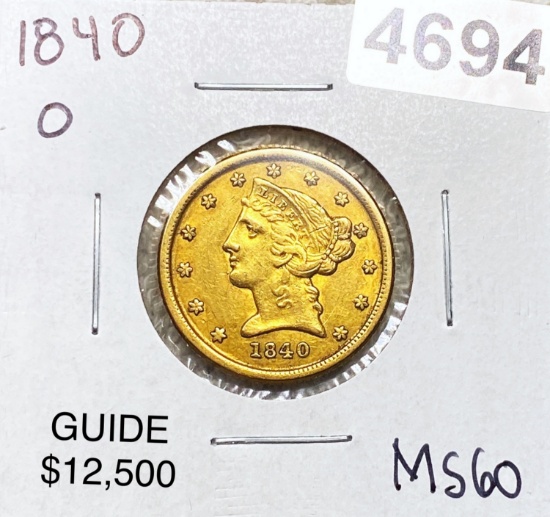 1840-O $5 Gold Half Eagle UNCIRCULATED