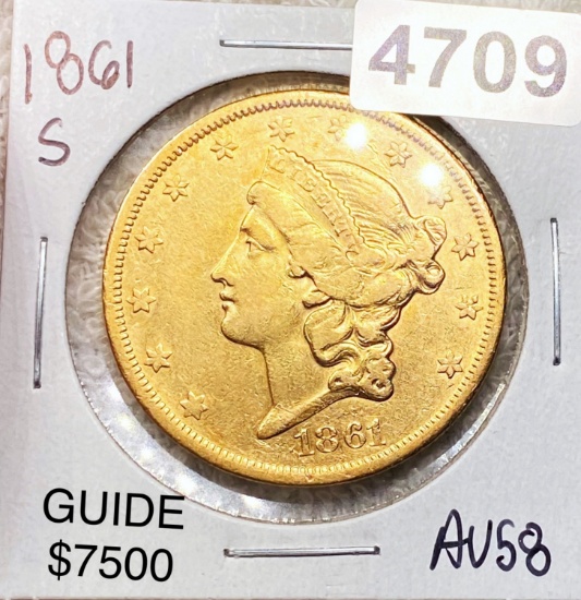 1861-S $20 Gold Double Eagle CHOICE AU