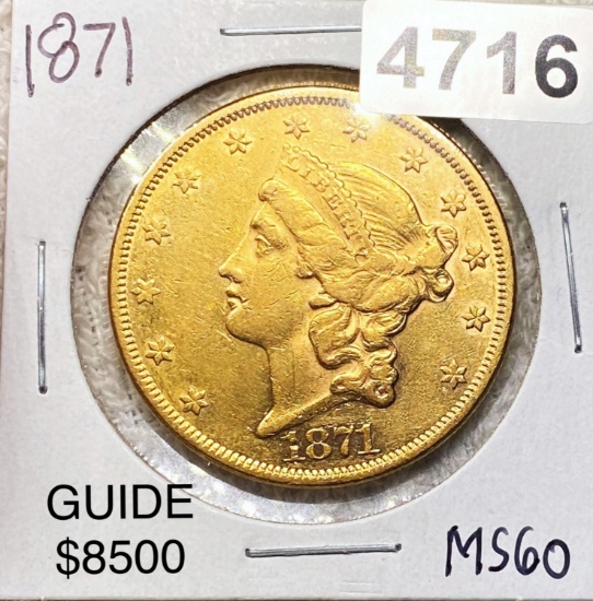 1871 $20 Gold Double Eagle UNCIRCULATED