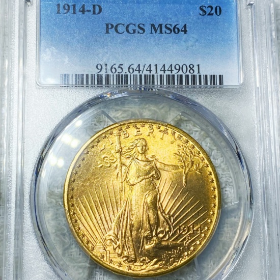 1914-D $20 Gold Double Eagle PCGS - MS64