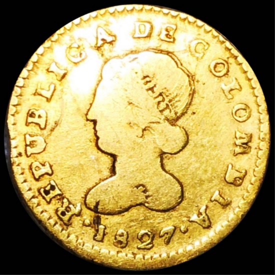 1827 Colombia Gold Escudo NICELY CIRCULATED