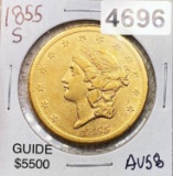 1855-S $20 Gold Double Eagle CHOICE AU