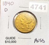 1840-D $5 Gold Half Eagle CHOICE AU