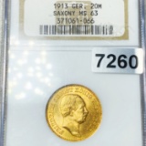 1913 Germany Gold 20 NGC - MS63