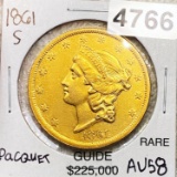 1861-S $20 Gold Double Eagle CHOICE AU PACQUET