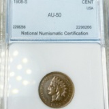 1908-S Indian Head Penny NNC - AU50