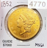 1852 $20 Gold Double Eagle UNCIRCULATED