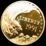 1991-W Mt. Rushmore Gold Coin GEM PR 1/4Oz